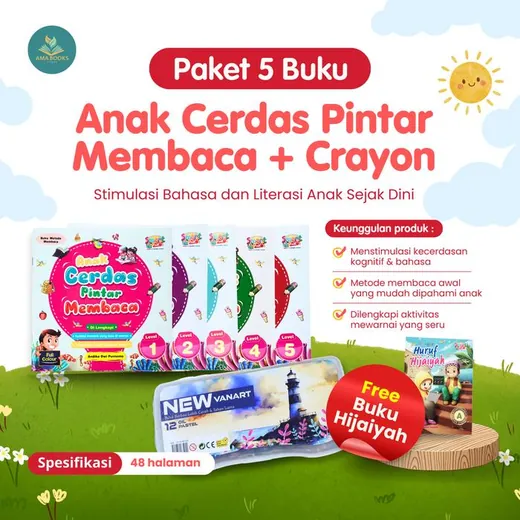 5 Buku Anak Cerdas Pintar Membaca + Crayon